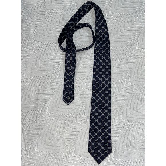 Gucci Silk Tie Navy Blue Monogram Pattern – 58” Standard Length vintage style - Picture 6 of 12